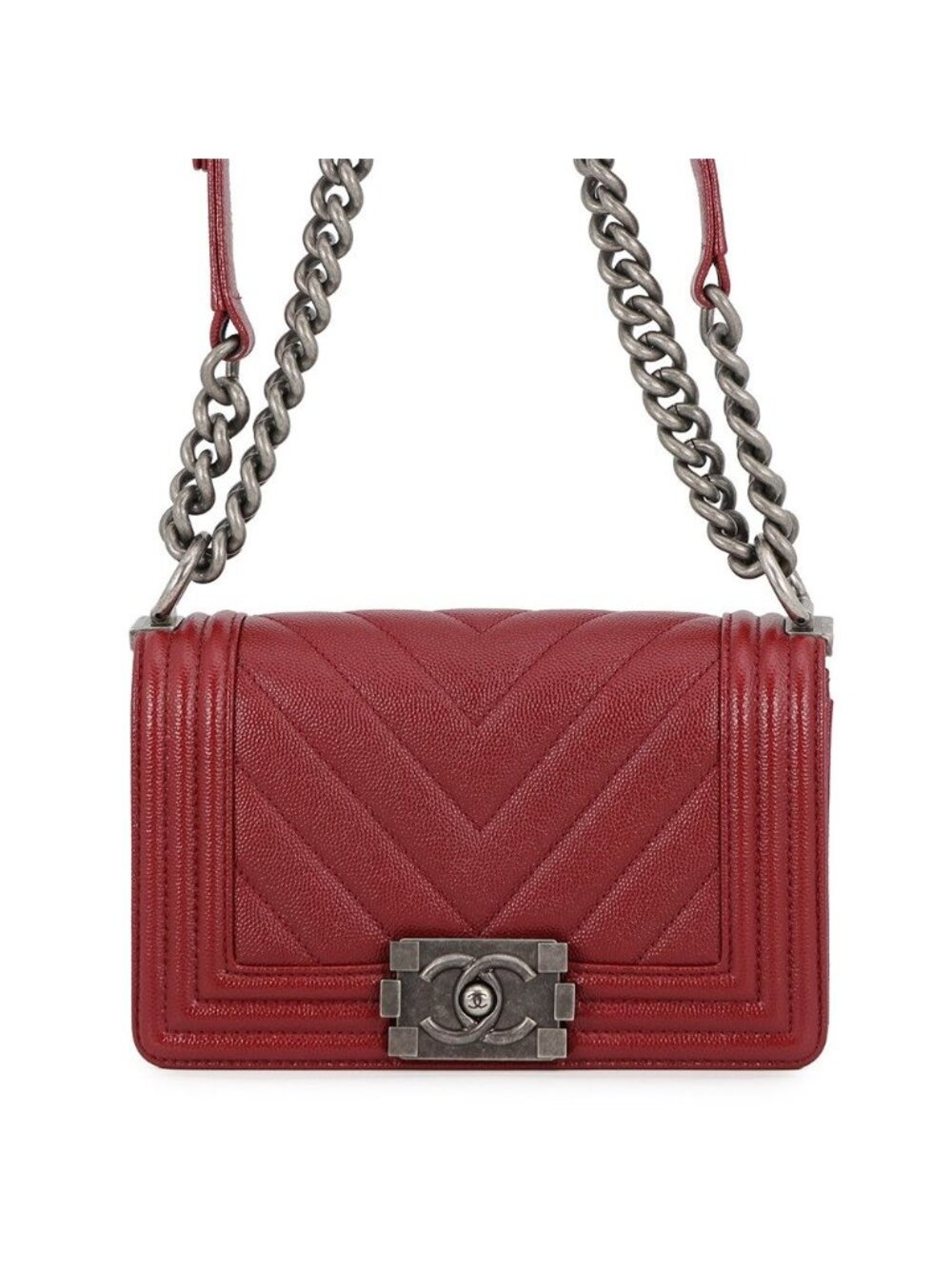Chanel Chain Shoulder Bag Boy Small CC Logo Caviar Leather